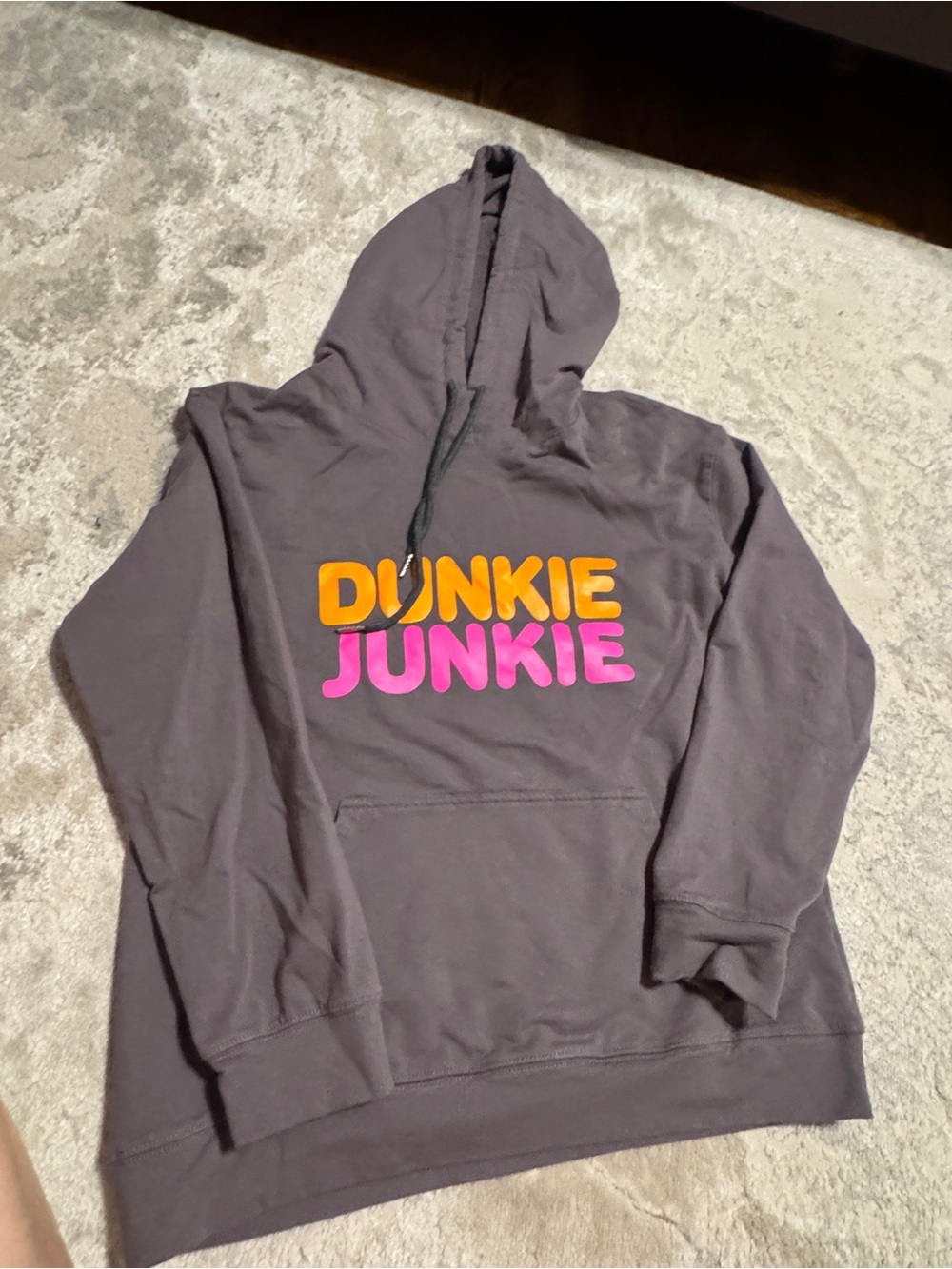 Dunkie Junkie Graphic Hoodie - Charcoal with Orange & Pink Logo